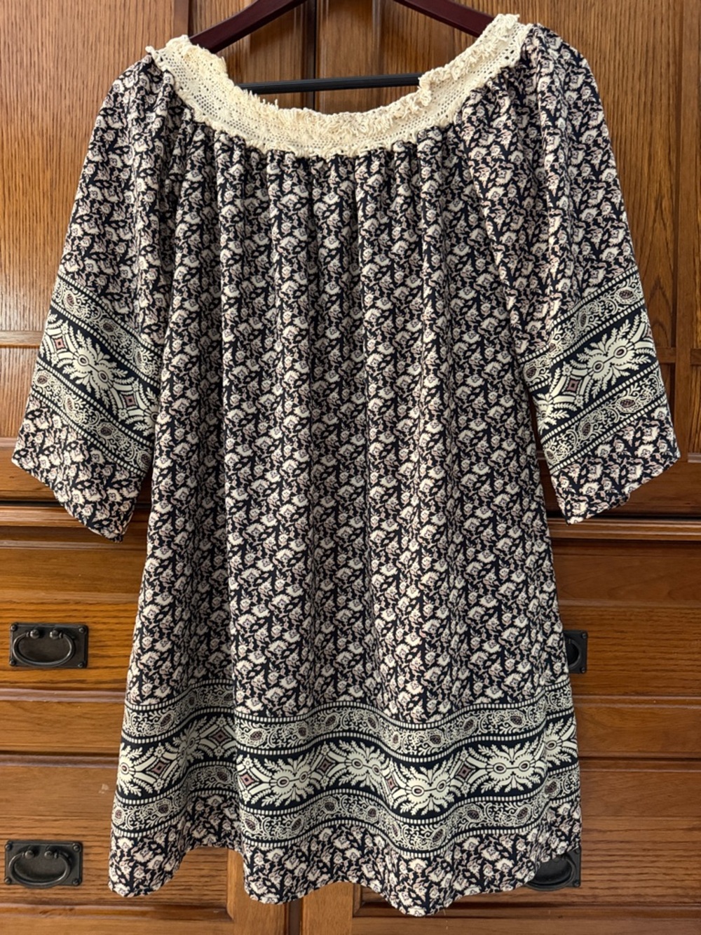 Sage the Label Boho Off-Shoulder Mini Dress Crochet Peasant Festival Fairy Goth